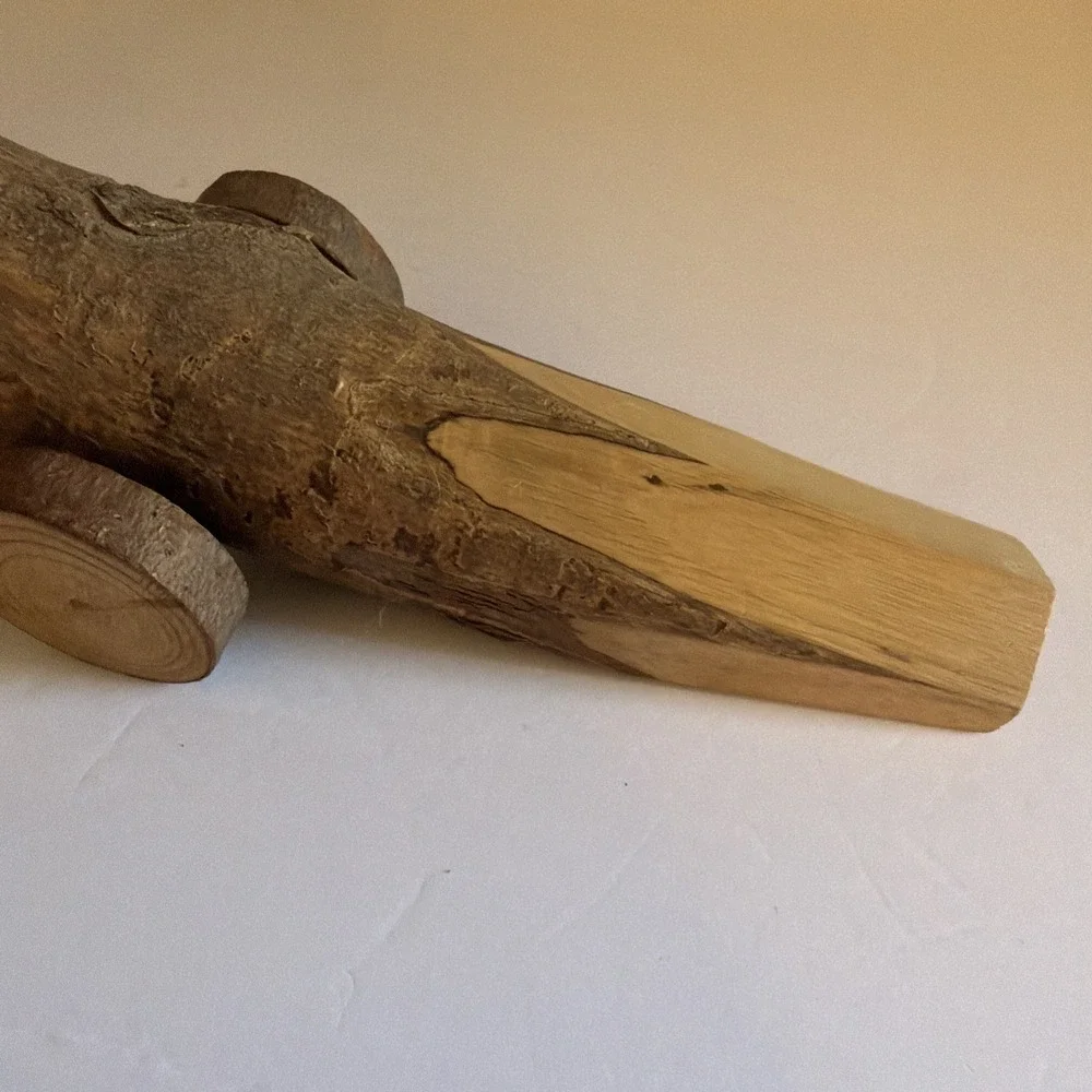 Japanese Handmade Wooden Pull String Fish Folk Art Toy 9 1/2 in vintage signed